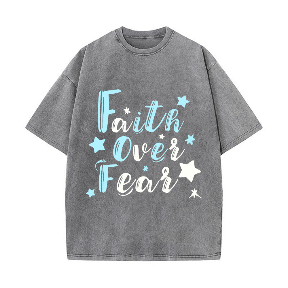 Faith Over Fear Denim-Style  Christian Unisex Washed T-Shirt