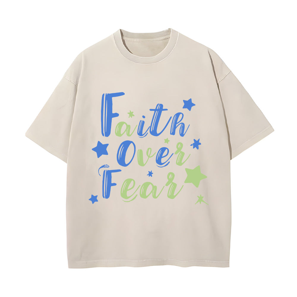 Faith Over Fear Denim-Style  Christian Unisex Washed T-Shirt