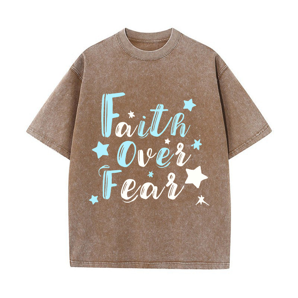 Faith Over Fear Denim-Style  Christian Unisex Washed T-Shirt