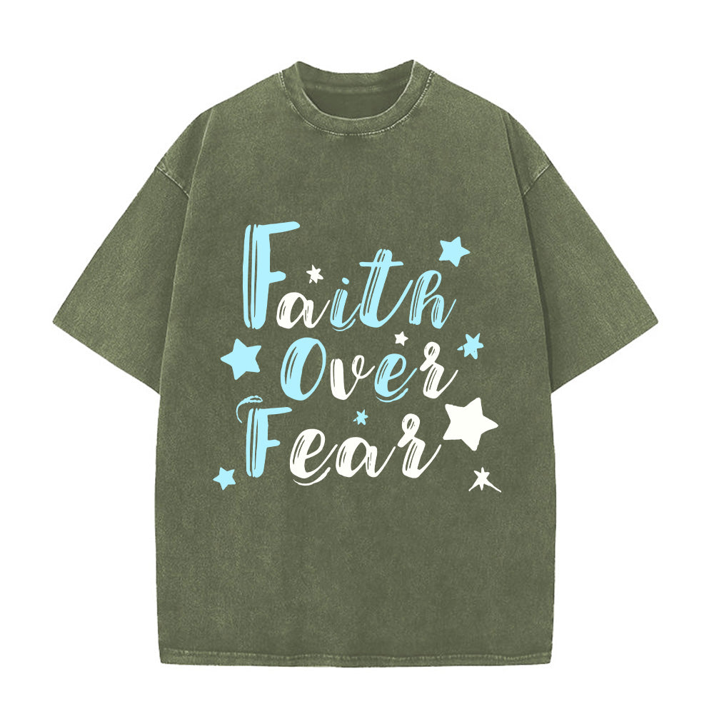 Faith Over Fear Denim-Style  Christian Unisex Washed T-Shirt