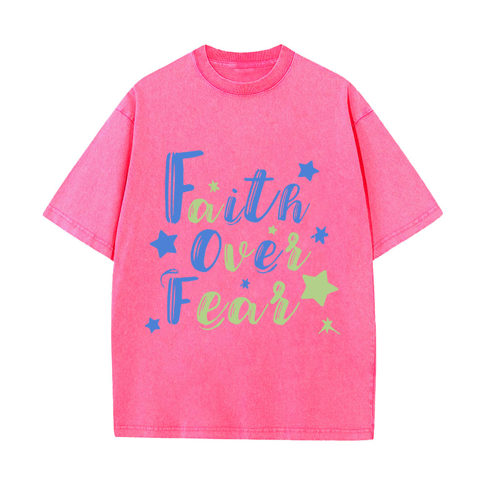 Faith Over Fear Denim-Style  Christian Unisex Washed T-Shirt