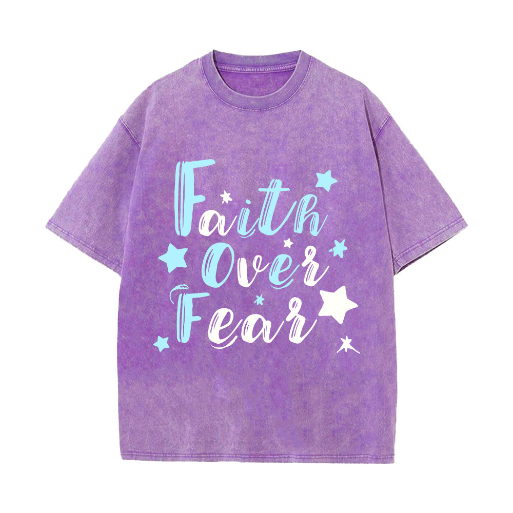 Faith Over Fear Denim-Style  Christian Unisex Washed T-Shirt