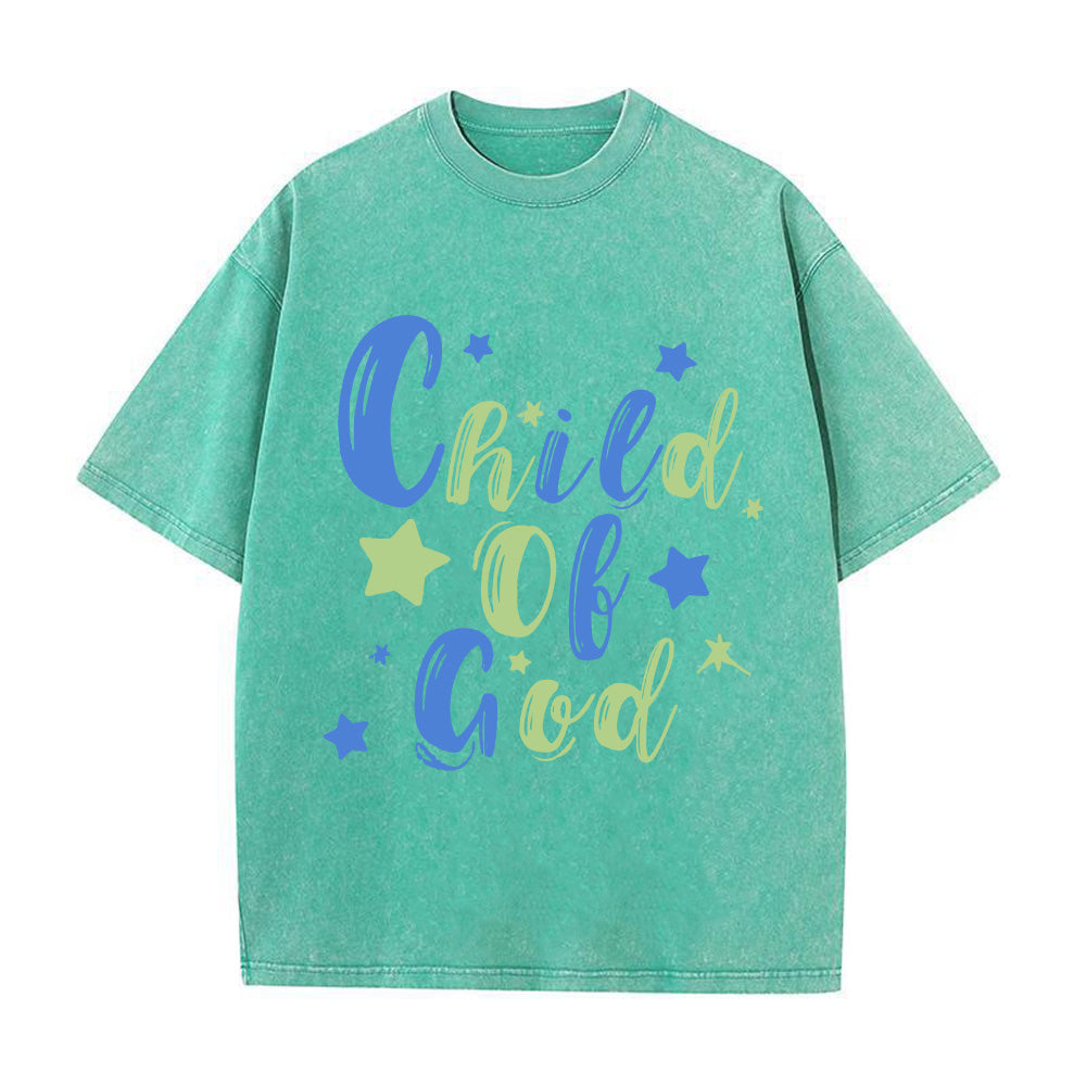 Child Of God Denim-Style  Christian Unisex Washed T-Shirt