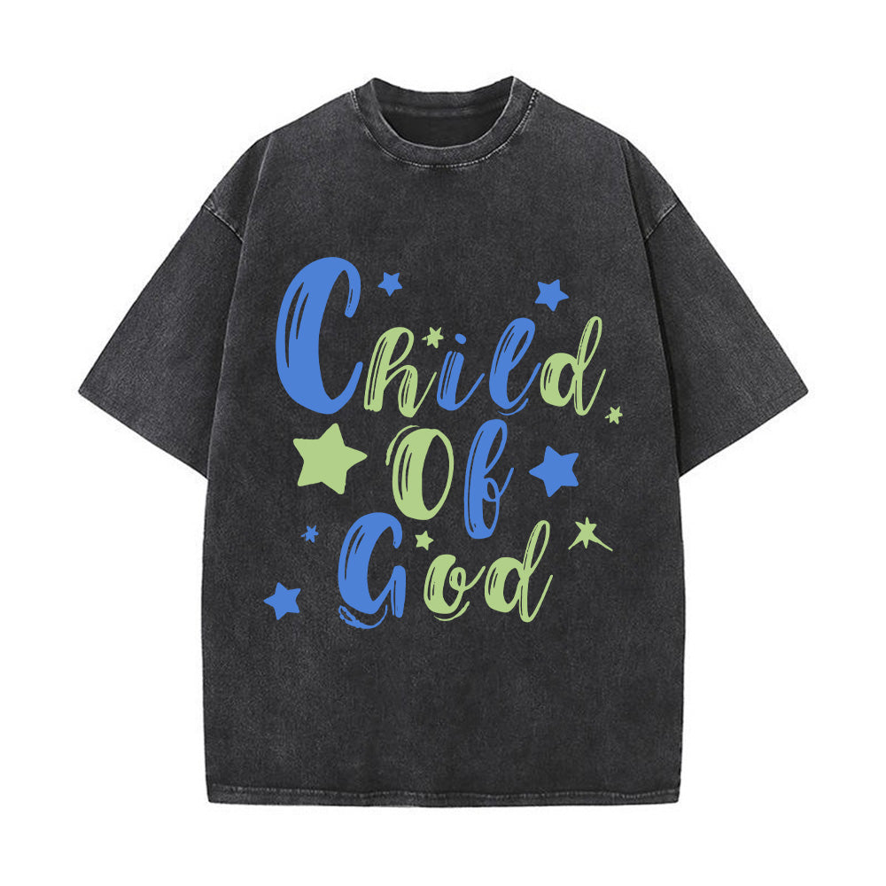 Child Of God Denim-Style  Christian Unisex Washed T-Shirt