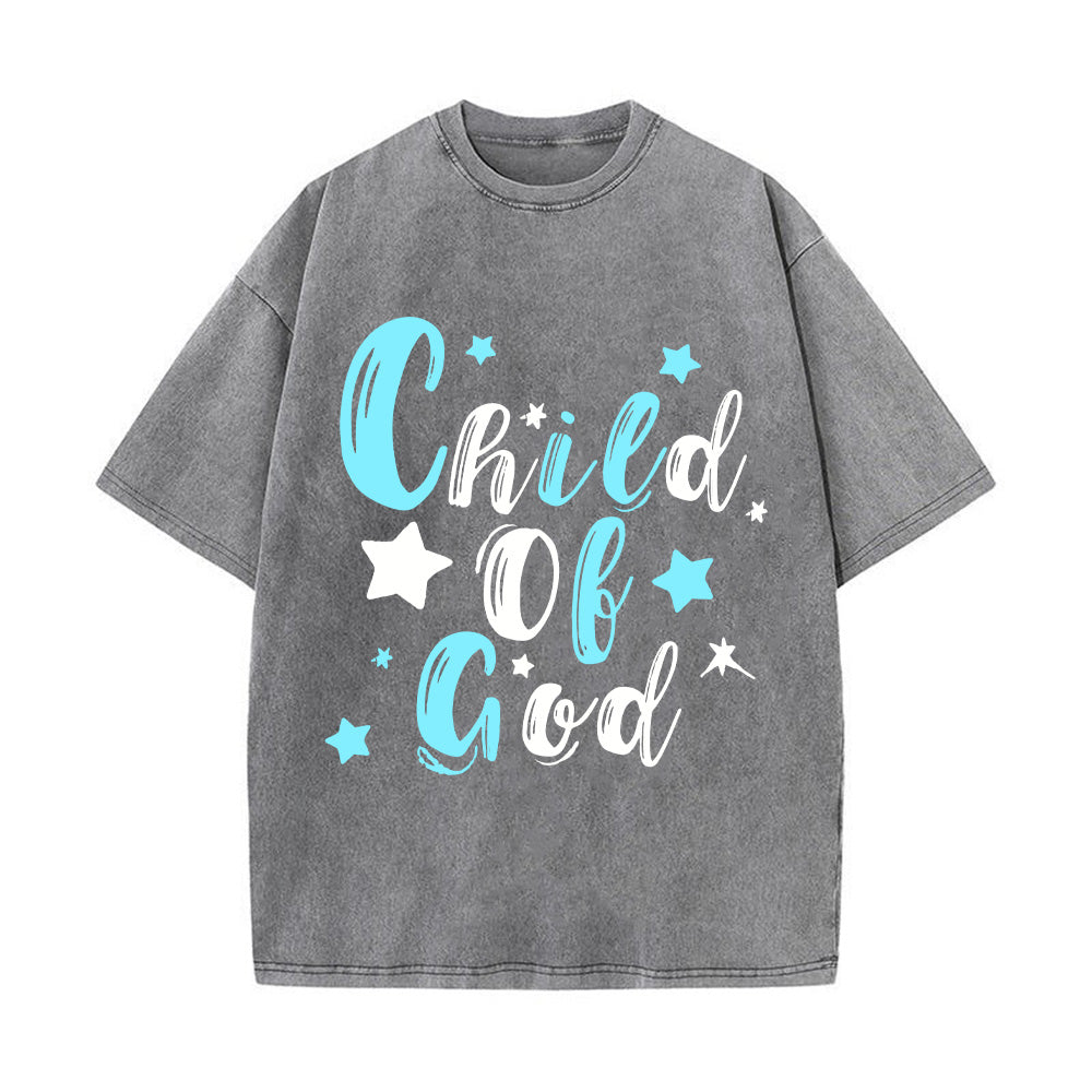 Child Of God Denim-Style  Christian Unisex Washed T-Shirt