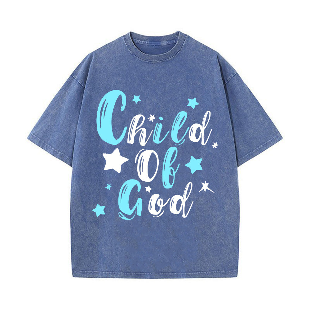 Child Of God Denim-Style  Christian Unisex Washed T-Shirt