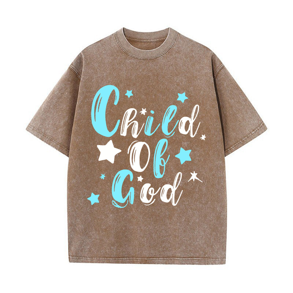 Child Of God Denim-Style  Christian Unisex Washed T-Shirt
