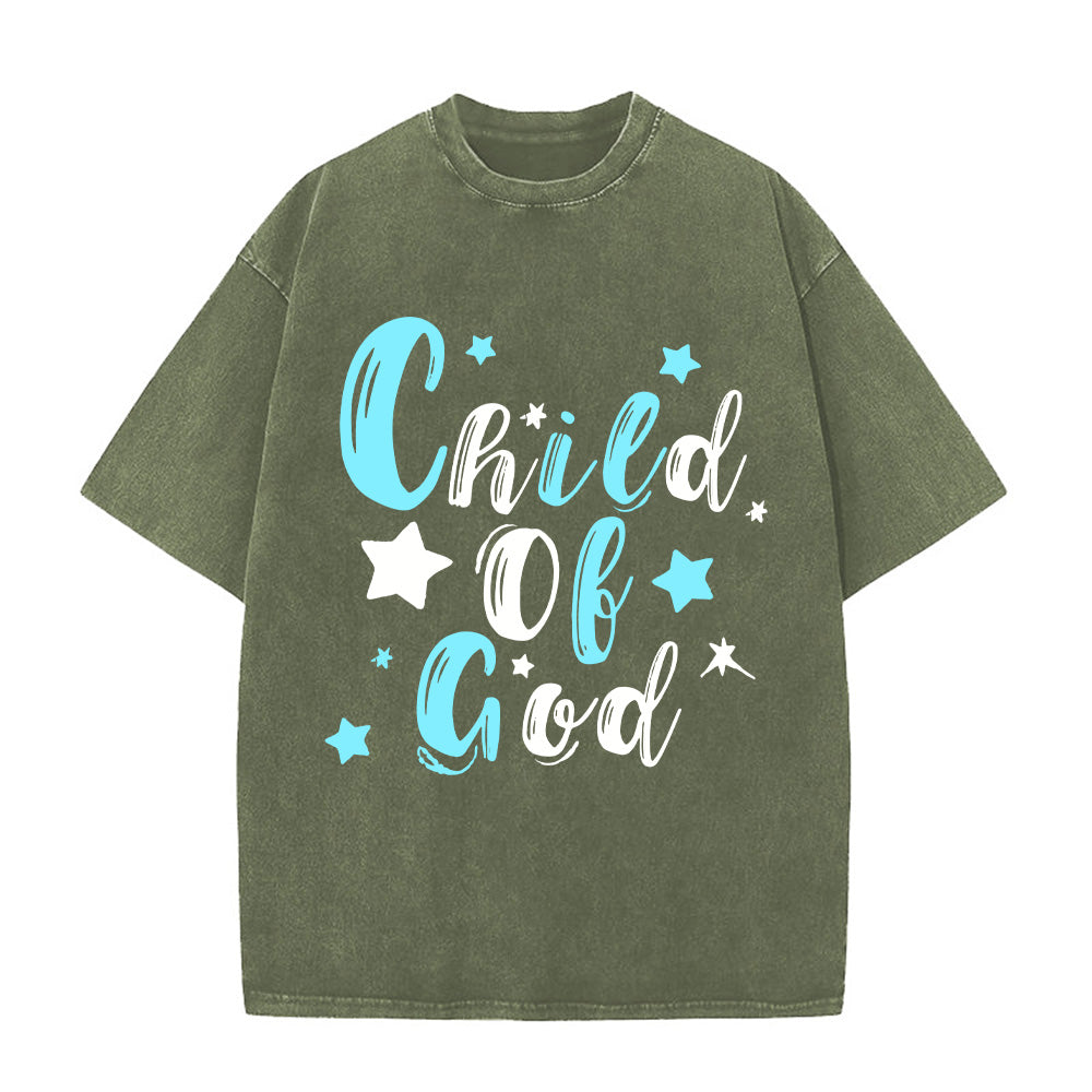 Child Of God Denim-Style  Christian Unisex Washed T-Shirt