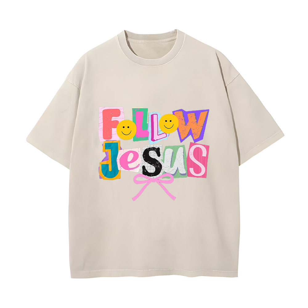 Follow Jesus Colorful Patchwork Unisex Washed T-Shirt