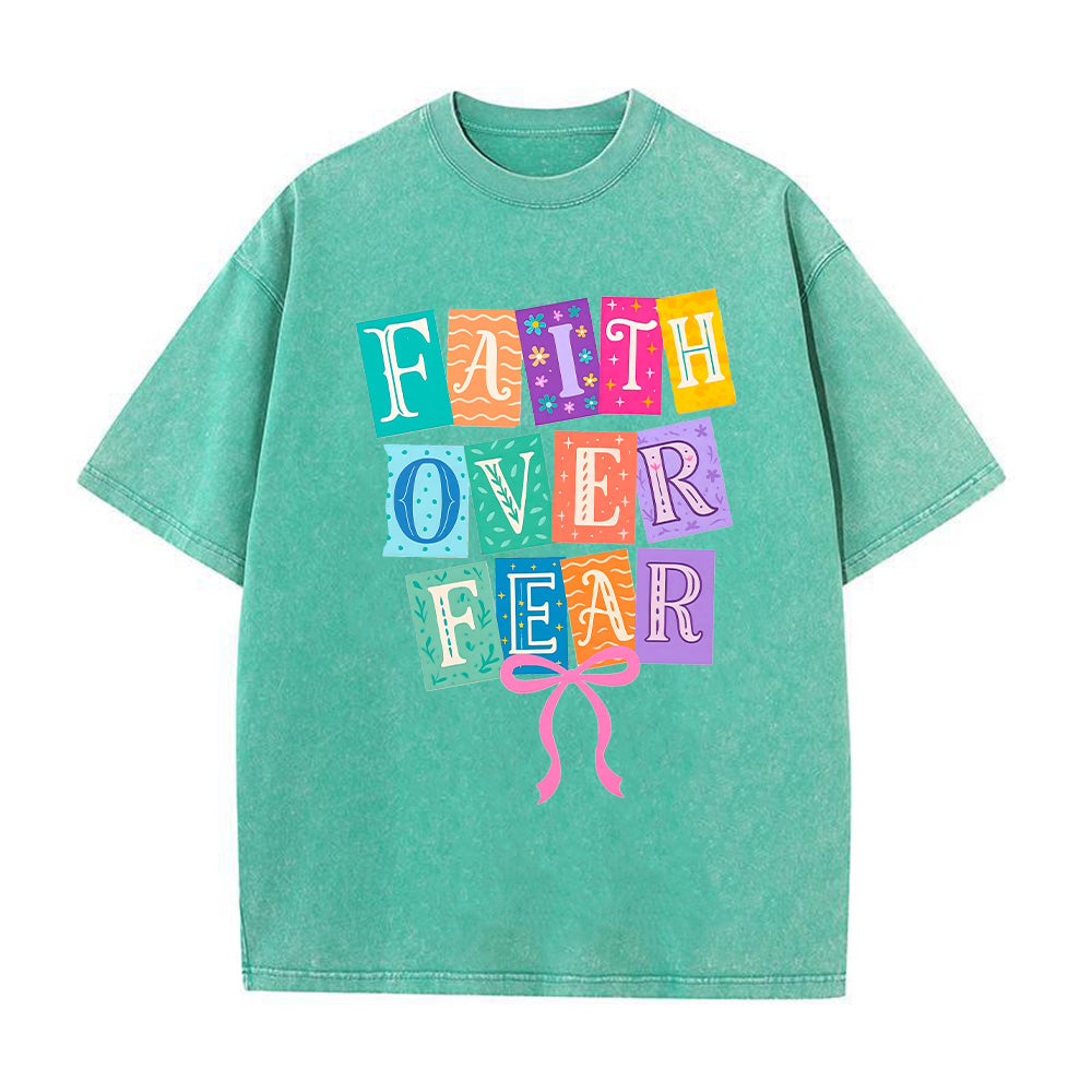Faith Over Fear Colorful Patchwork Unisex Washed T-Shirt
