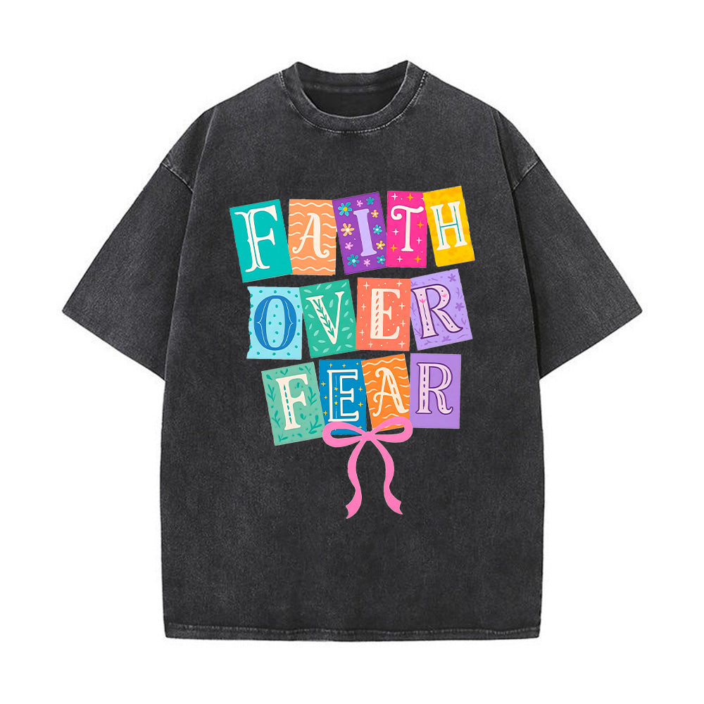 Faith Over Fear Colorful Patchwork Unisex Washed T-Shirt