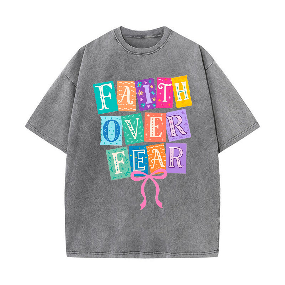 Faith Over Fear Colorful Patchwork Unisex Washed T-Shirt
