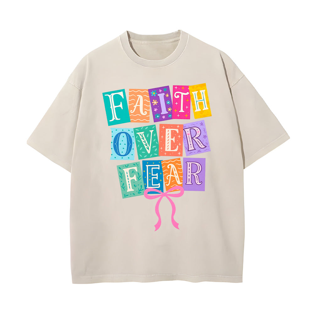 Faith Over Fear Colorful Patchwork Unisex Washed T-Shirt
