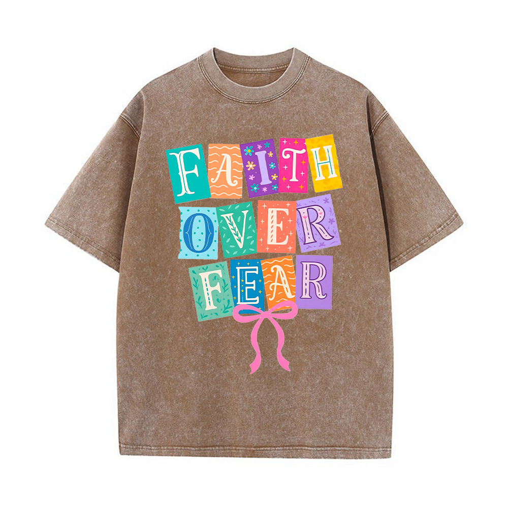 Faith Over Fear Colorful Patchwork Unisex Washed T-Shirt