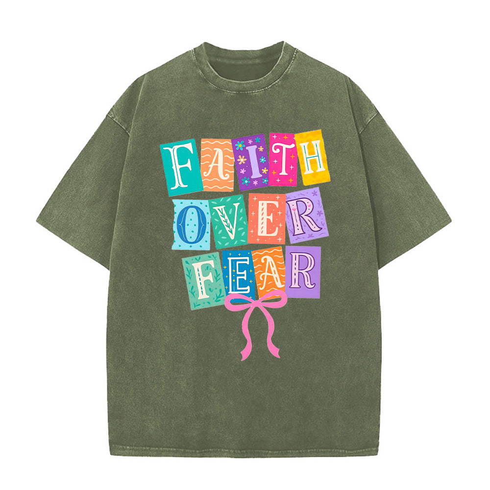 Faith Over Fear Colorful Patchwork Unisex Washed T-Shirt