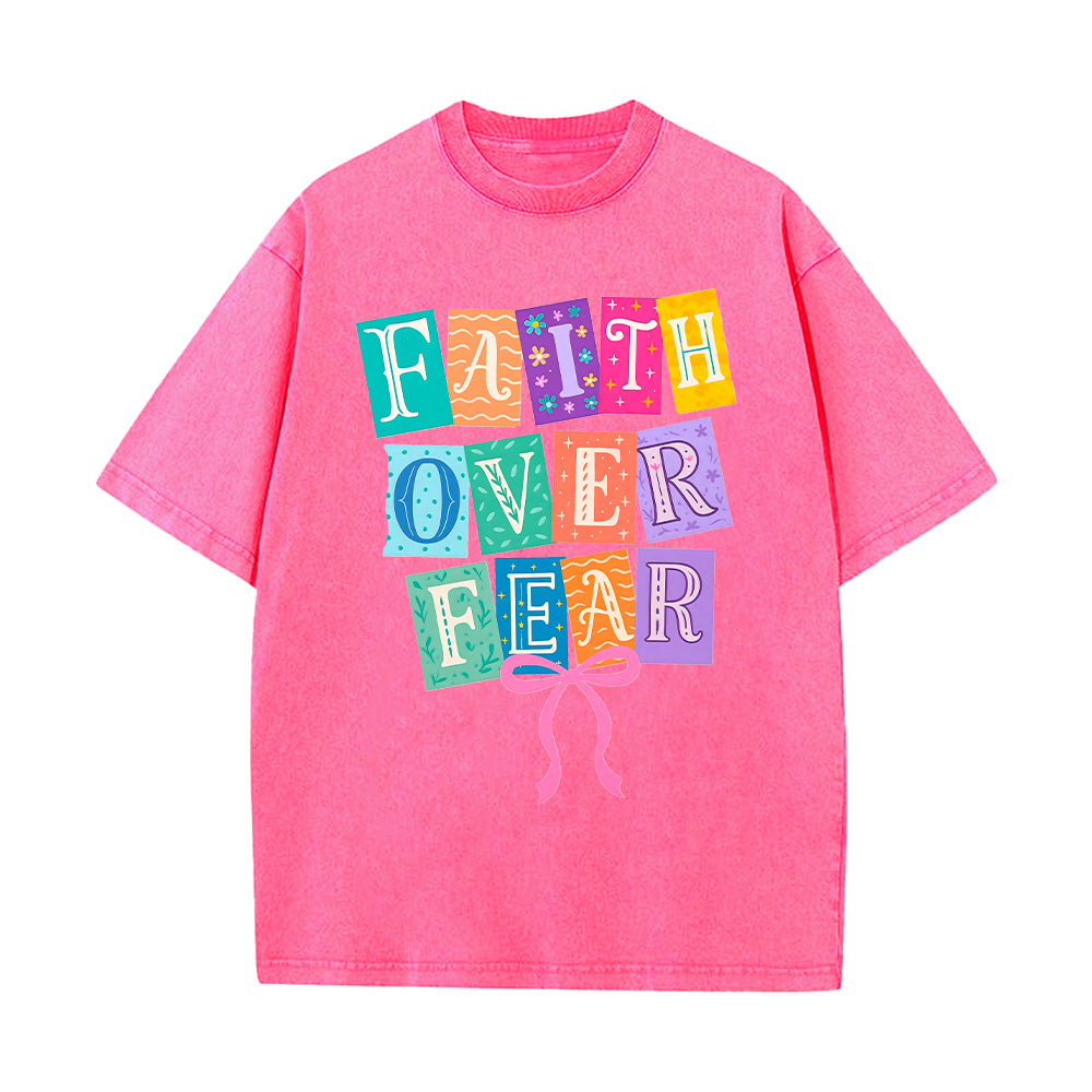 Faith Over Fear Colorful Patchwork Unisex Washed T-Shirt