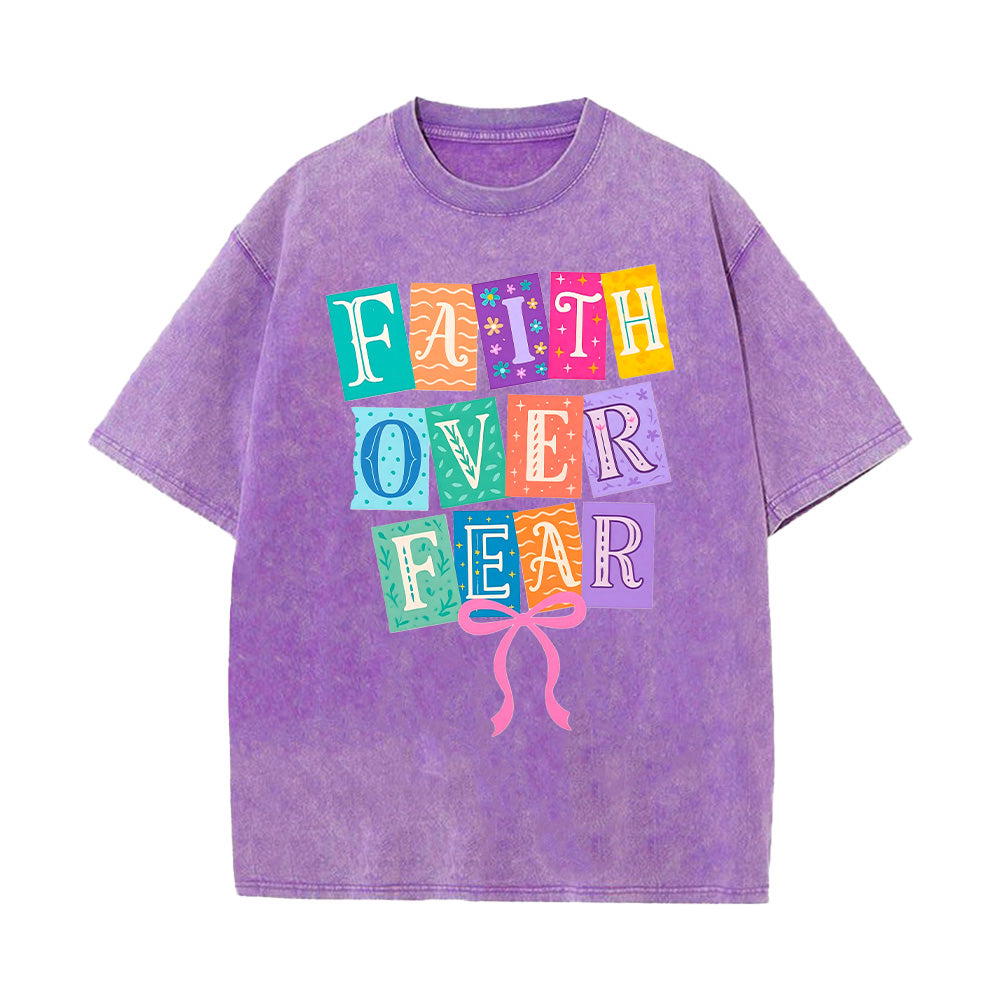 Faith Over Fear Colorful Patchwork Unisex Washed T-Shirt
