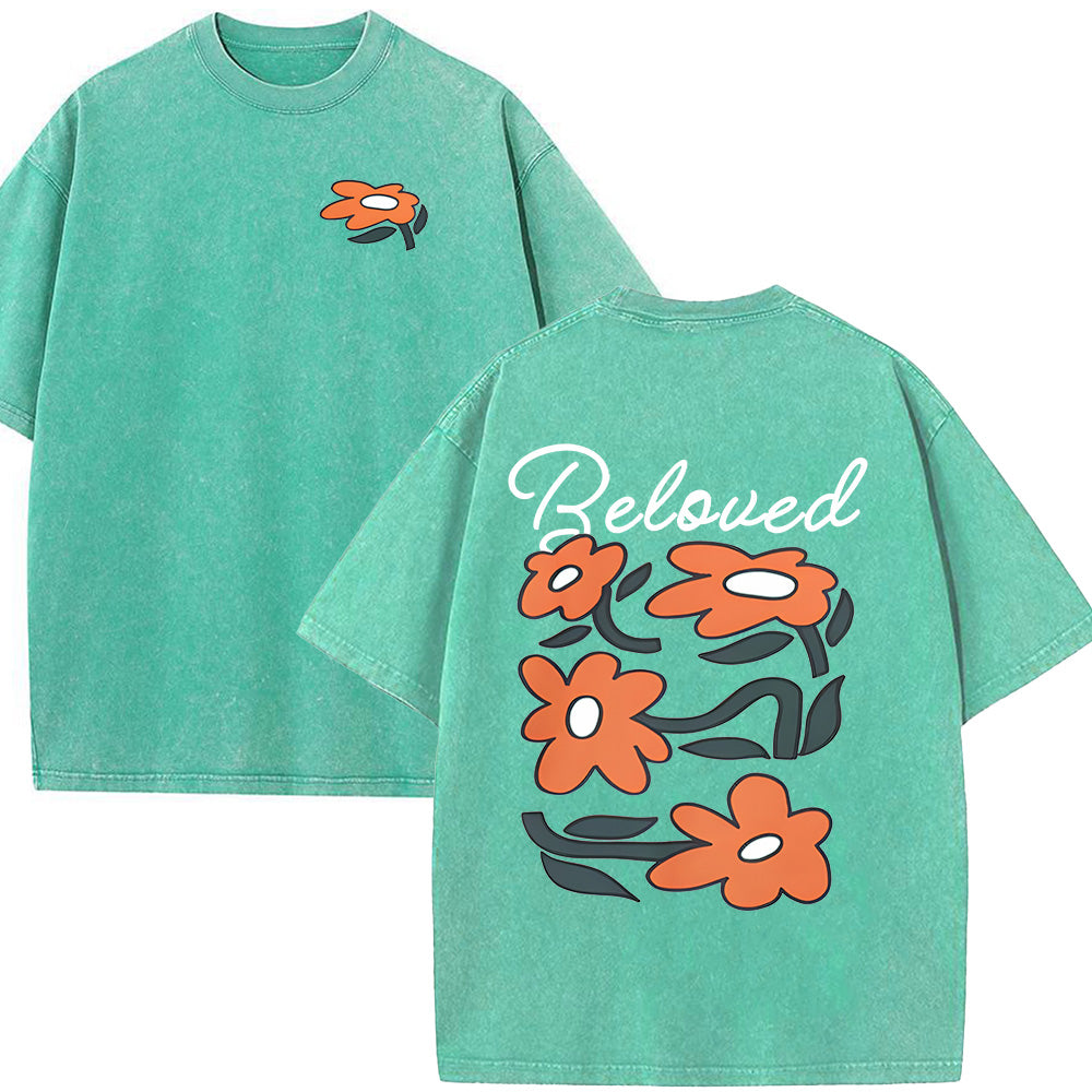 Beloved Floral Print Christian Unisex Washed T-Shirt