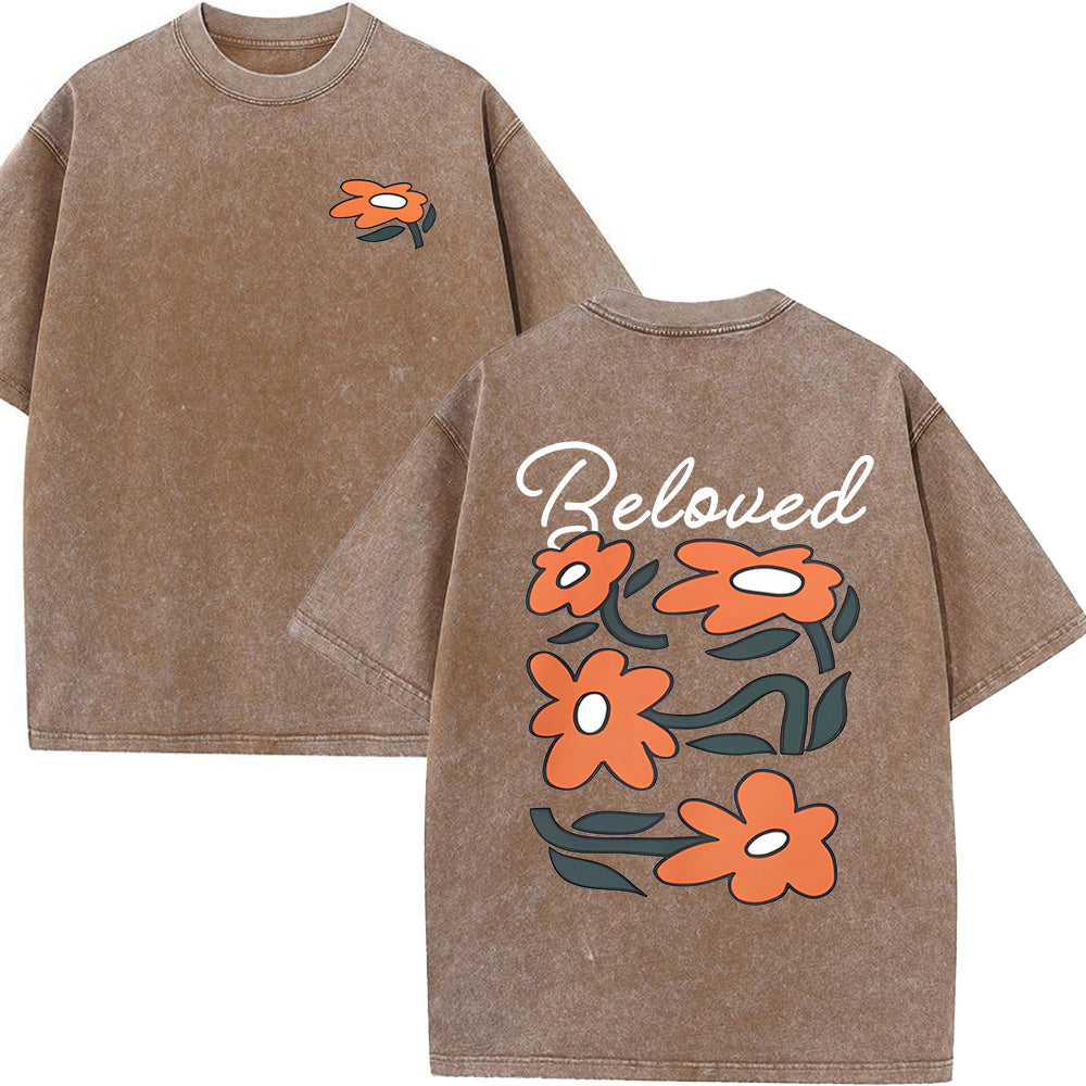 Beloved Floral Print Christian Unisex Washed T-Shirt
