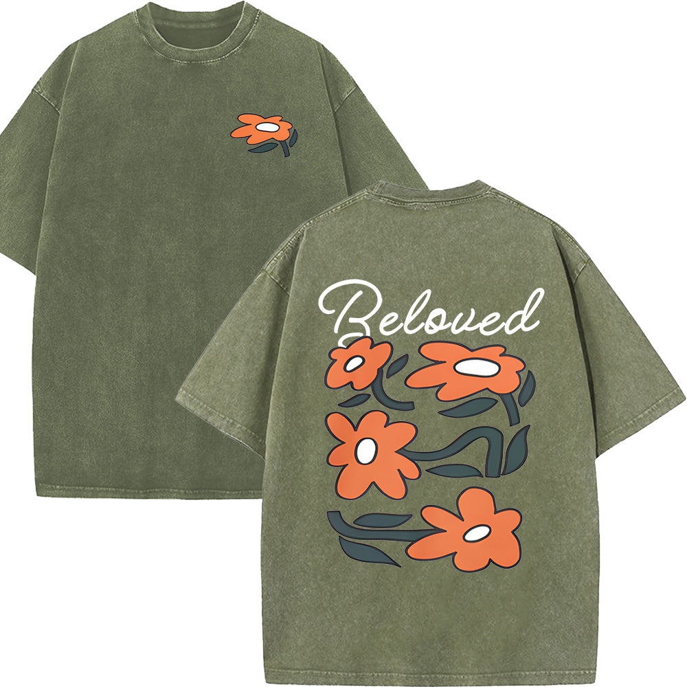 Beloved Floral Print Christian Unisex Washed T-Shirt