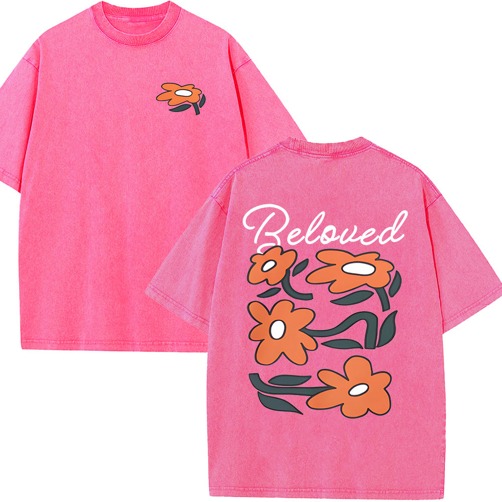 Beloved Floral Print Christian Unisex Washed T-Shirt