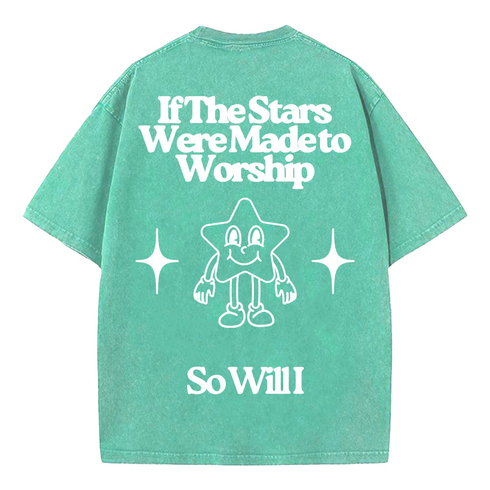 Cartoon Star Print Christian Unisex Washed T-Shirt