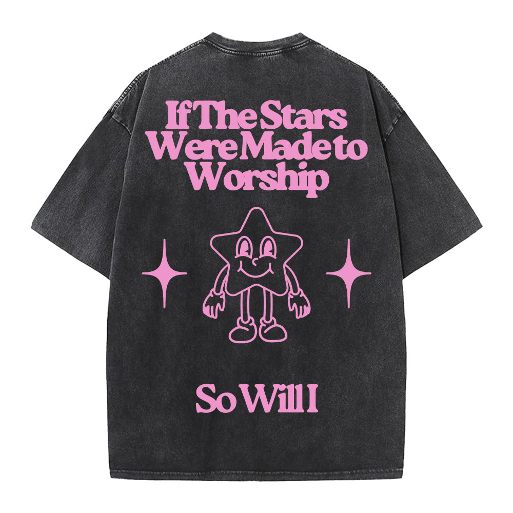 Cartoon Star Print Christian Unisex Washed T-Shirt