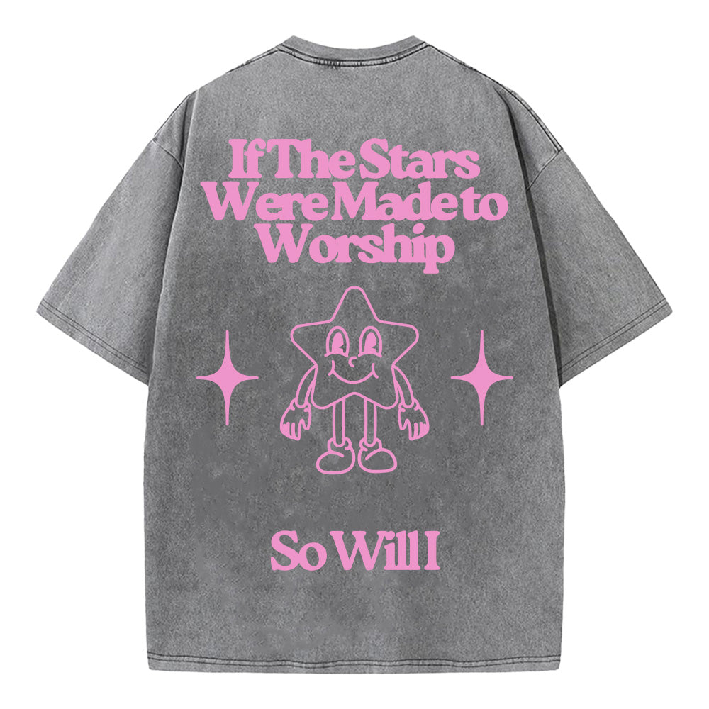 Cartoon Star Print Christian Unisex Washed T-Shirt