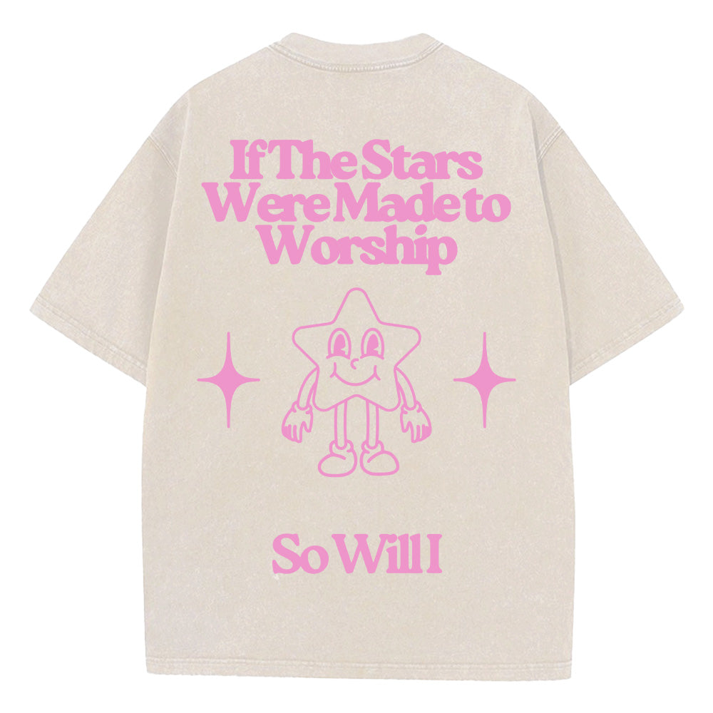 Cartoon Star Print Christian Unisex Washed T-Shirt