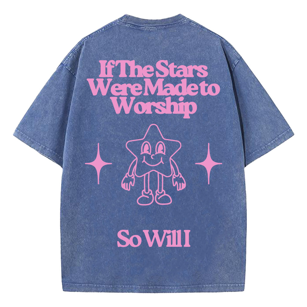 Cartoon Star Print Christian Unisex Washed T-Shirt