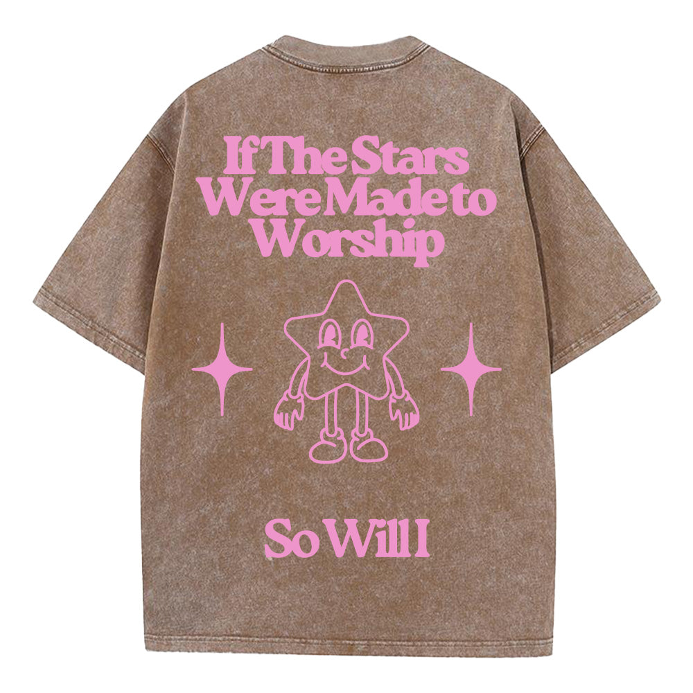 Cartoon Star Print Christian Unisex Washed T-Shirt