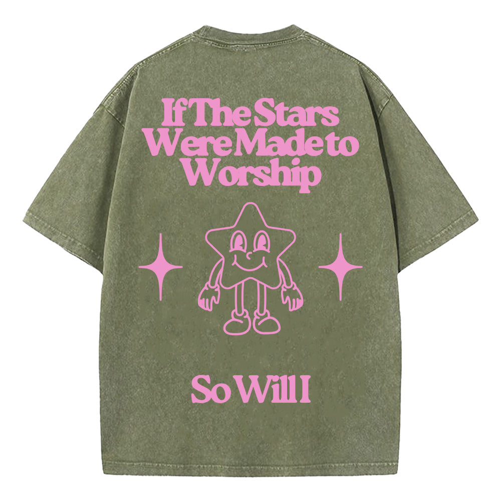 Cartoon Star Print Christian Unisex Washed T-Shirt