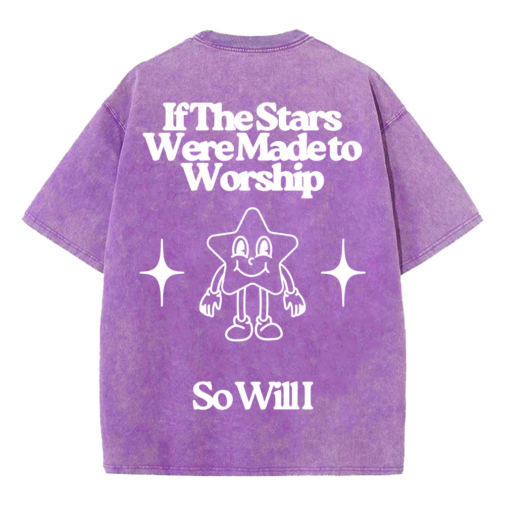 Cartoon Star Print Christian Unisex Washed T-Shirt