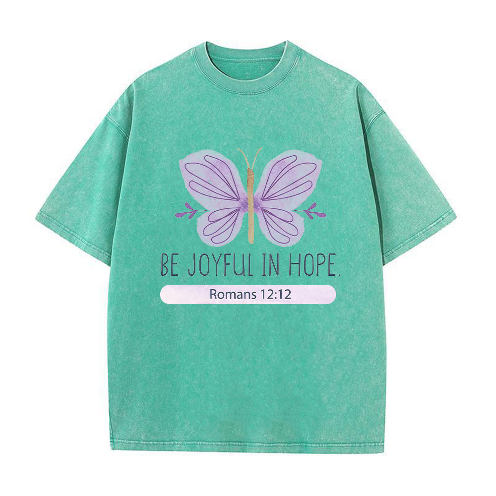 Be Joyful in Hope Christian Unisex Washed T-Shirt