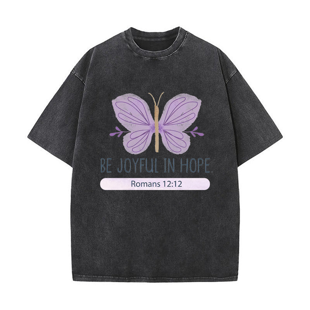 Be Joyful in Hope Christian Unisex Washed T-Shirt
