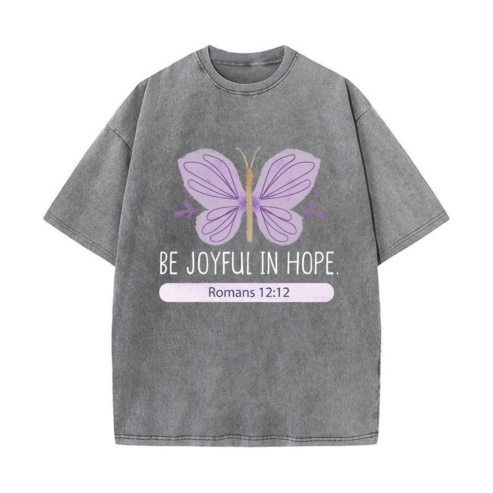 Be Joyful in Hope Christian Unisex Washed T-Shirt