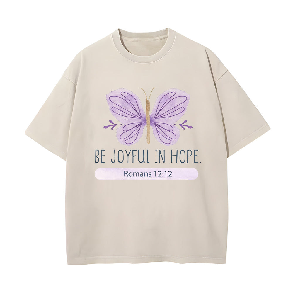 Be Joyful in Hope Christian Unisex Washed T-Shirt