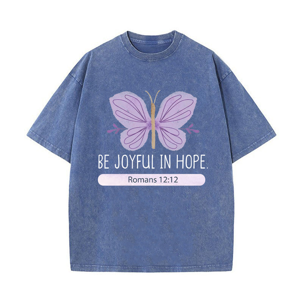 Be Joyful in Hope Christian Unisex Washed T-Shirt