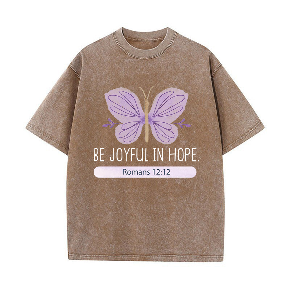 Be Joyful in Hope Christian Unisex Washed T-Shirt