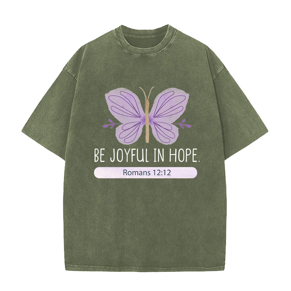 Be Joyful in Hope Christian Unisex Washed T-Shirt