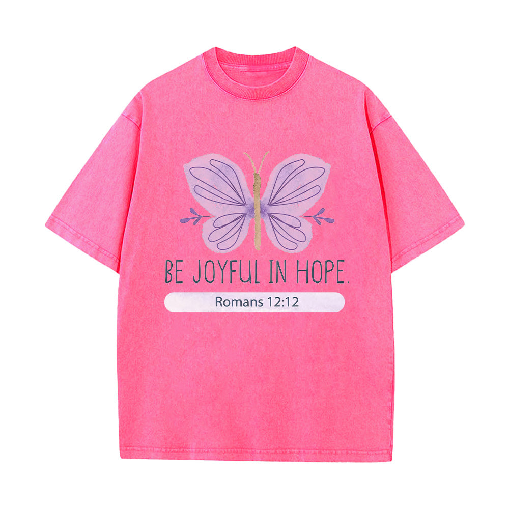 Be Joyful in Hope Christian Unisex Washed T-Shirt