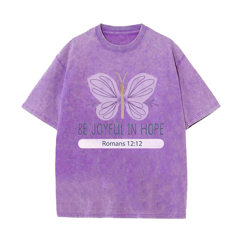 Be Joyful in Hope Christian Unisex Washed T-Shirt