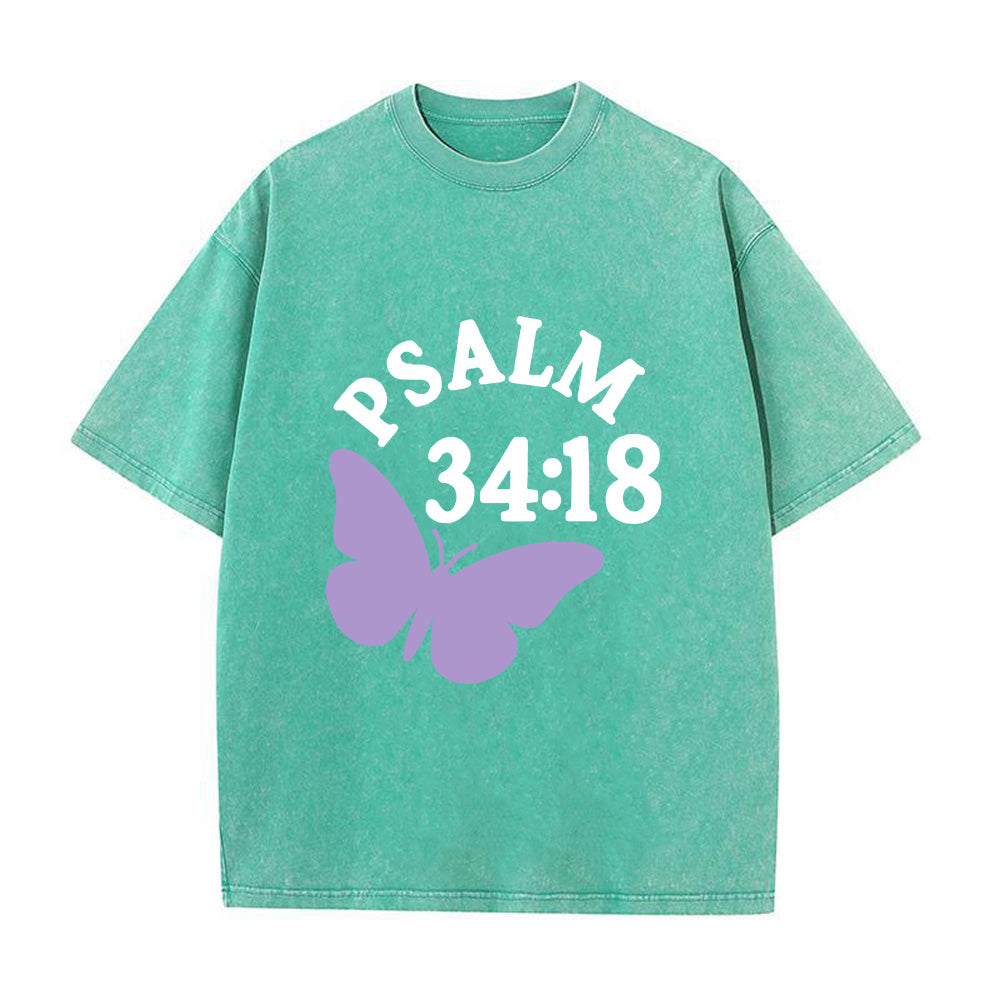 Psalm 34:18 Butterfly Unisex Washed T-Shirt