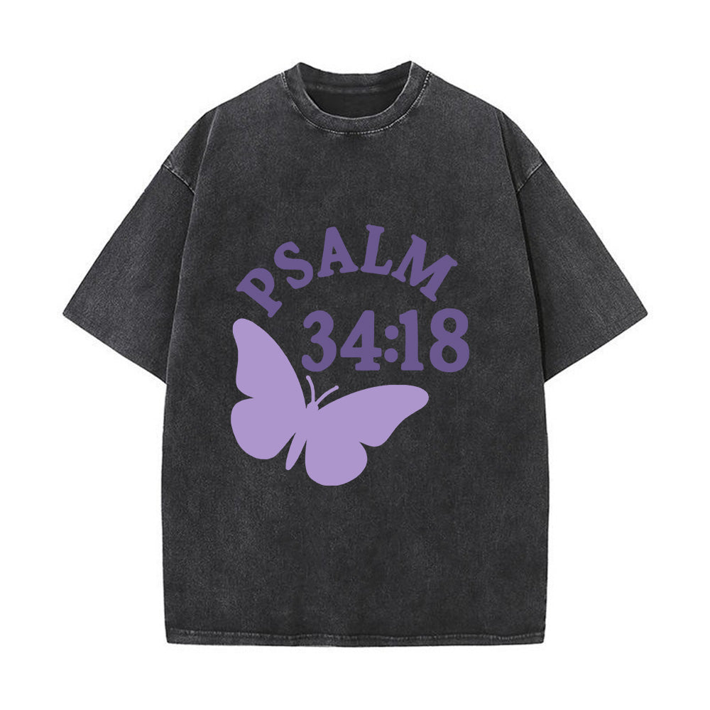 Psalm 34:18 Butterfly Unisex Washed T-Shirt