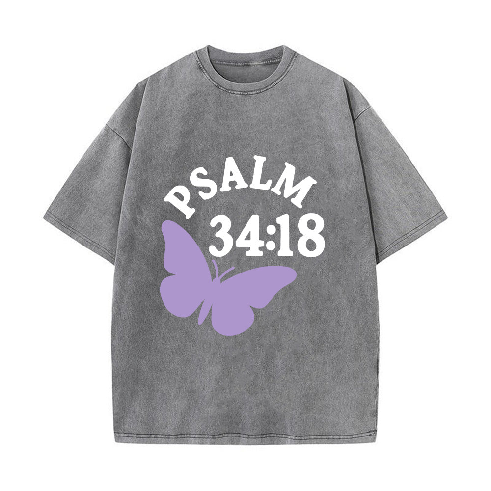 Psalm 34:18 Butterfly Unisex Washed T-Shirt