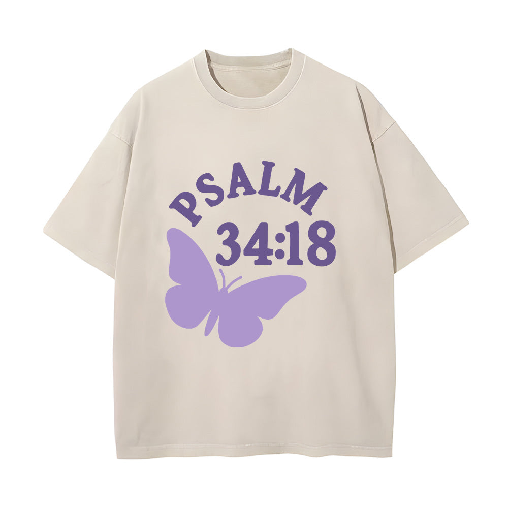 Psalm 34:18 Butterfly Unisex Washed T-Shirt