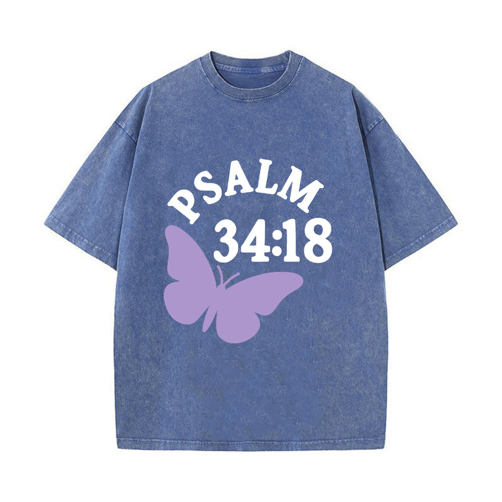 Psalm 34:18 Butterfly Unisex Washed T-Shirt