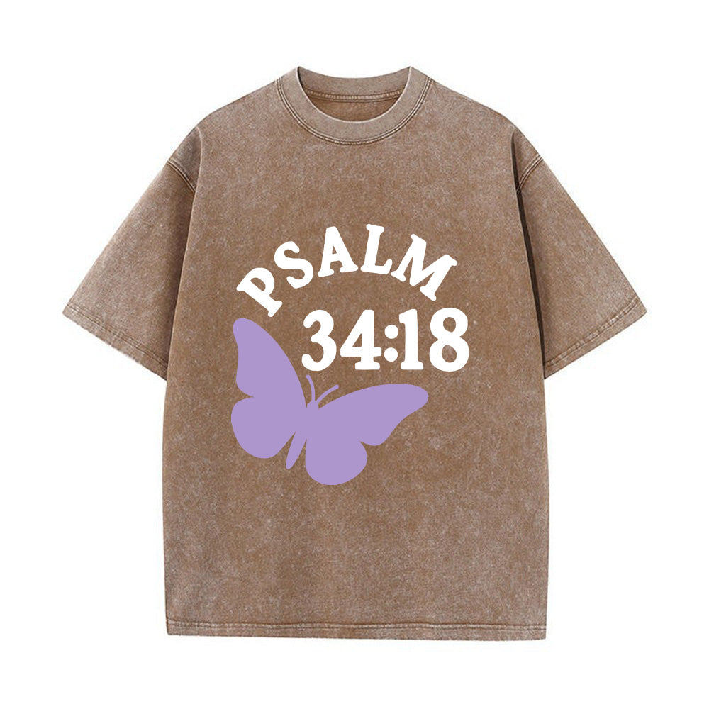 Psalm 34:18 Butterfly Unisex Washed T-Shirt
