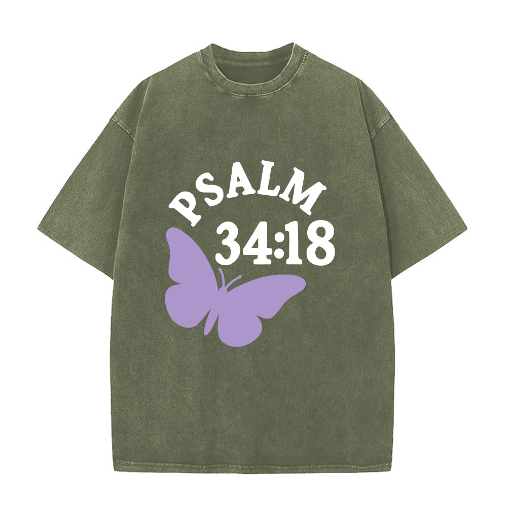 Psalm 34:18 Butterfly Unisex Washed T-Shirt