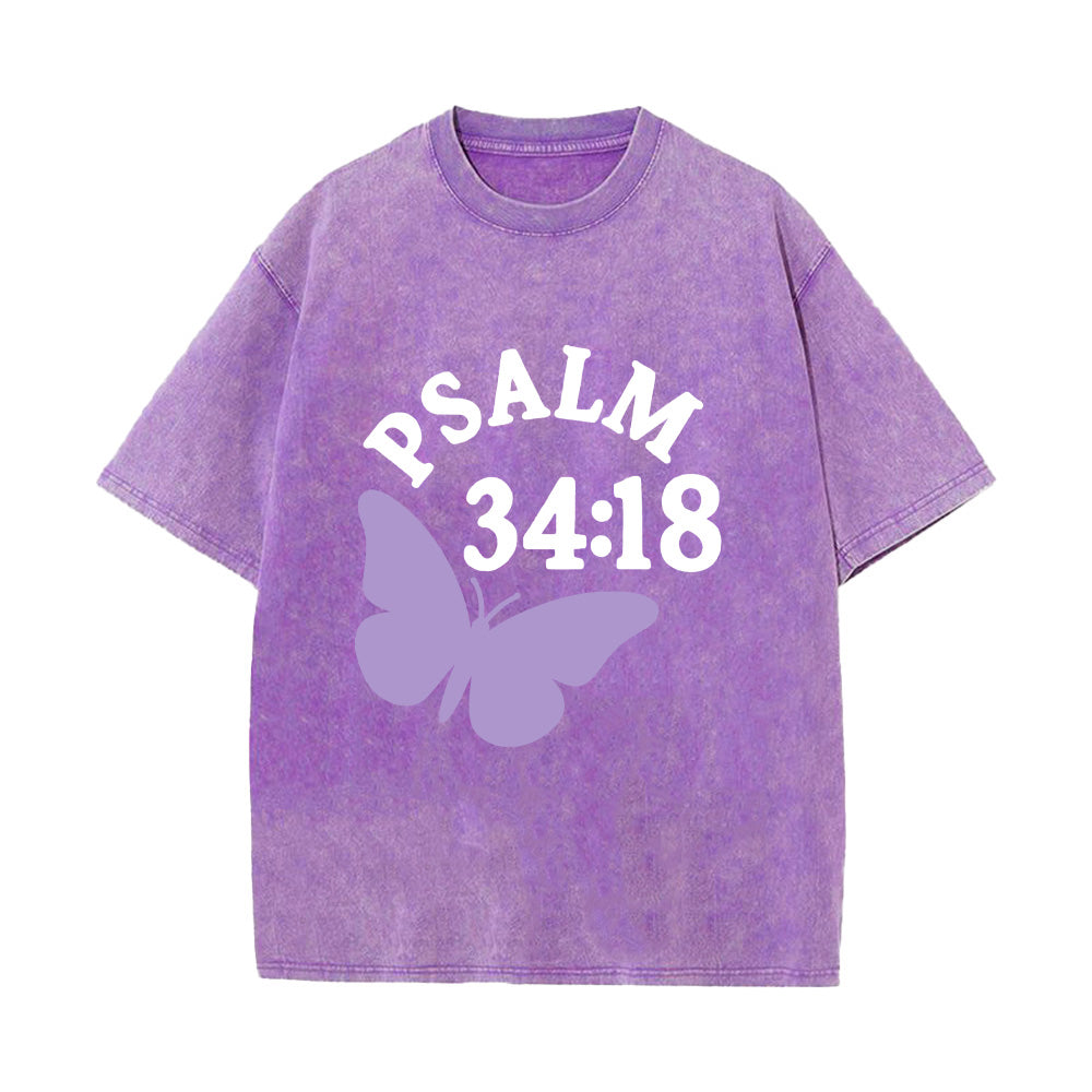 Psalm 34:18 Butterfly Unisex Washed T-Shirt